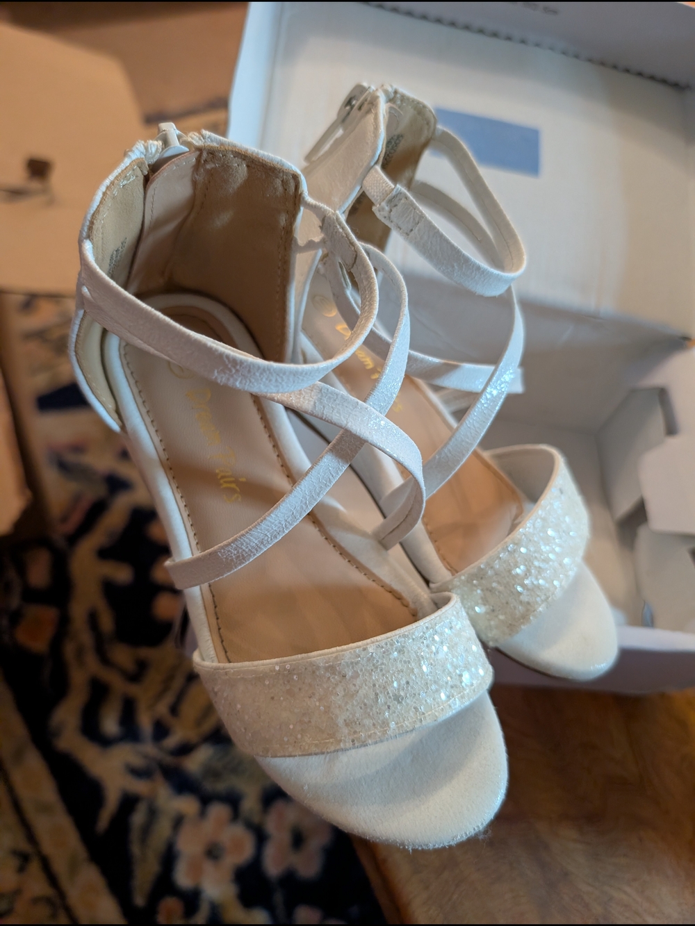 Kids Dream Pairs White Sparkle Strappy Dress Sandals
